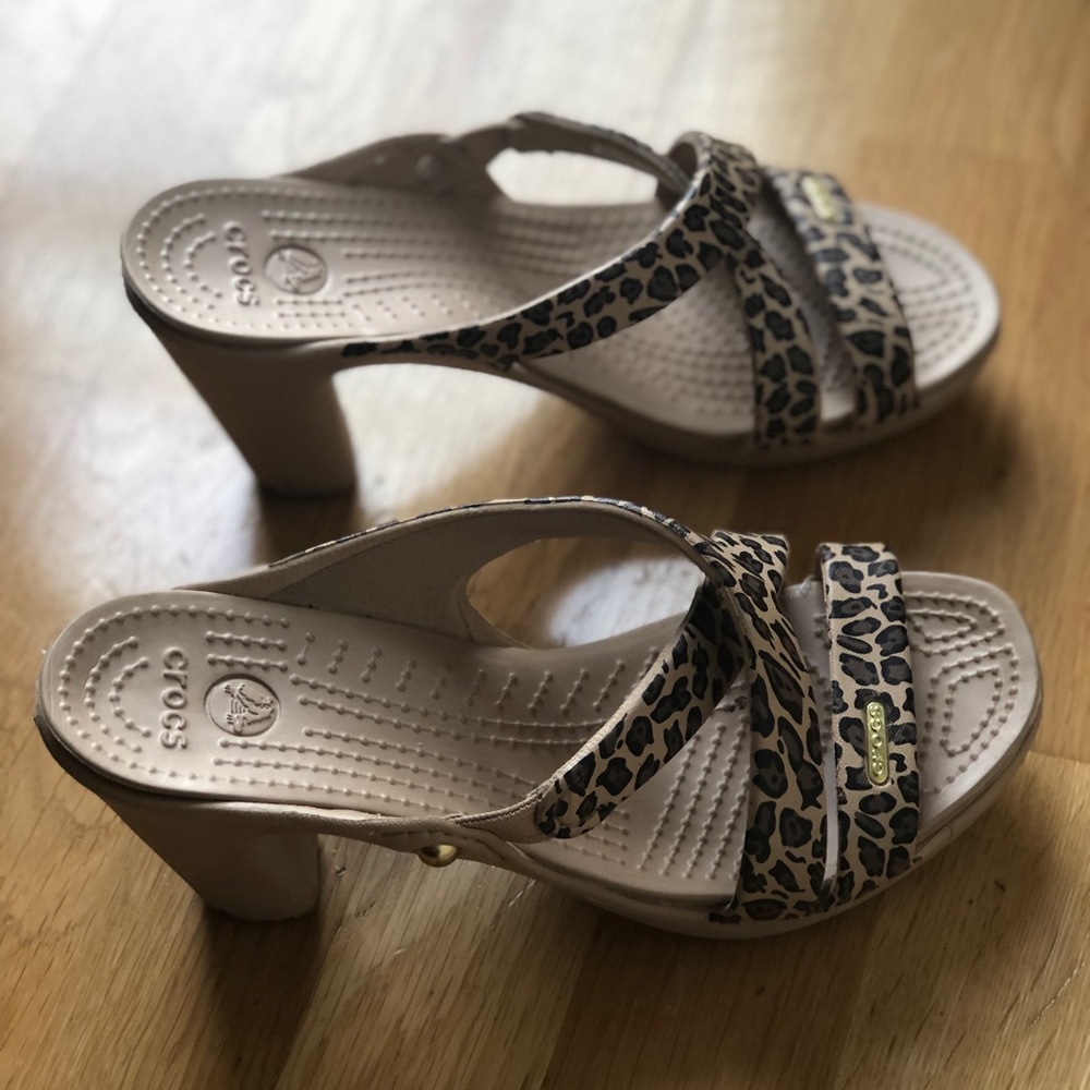 Leopard Print Croc Heel Sandals